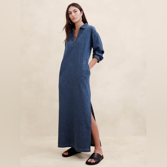 NWT! Banana Republic Indigo Blue Cruz Denim Maxi Dress - Size 4 - Picture 1 of 5